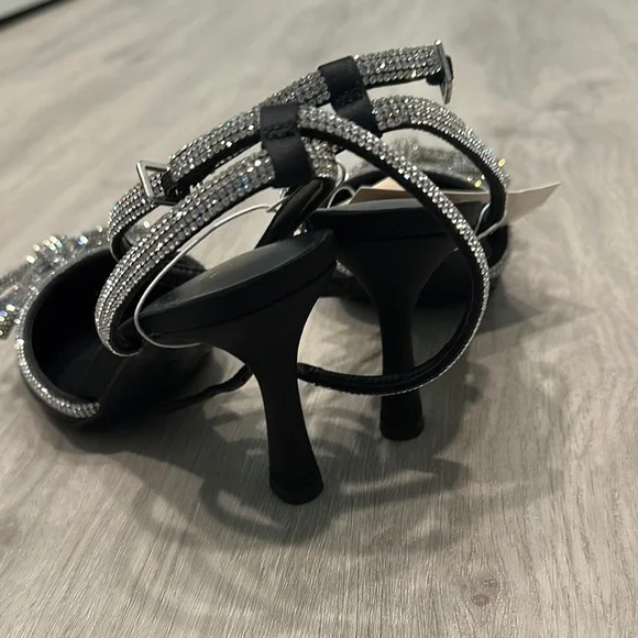 A New Day Black and Silver Slingback Heels with Rhinestone Bow - Picture 5 of 6